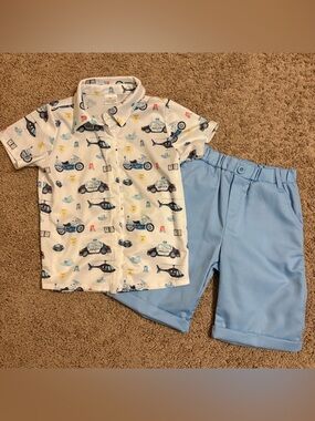 Boys Short Sleeve Police Print Shirt & Light Blue Shorts Set XL 5T/6